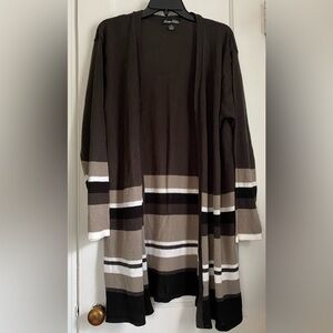 Evelyn Taylor Stripped Long Sleeves Tri Color Cardigan Tunic, Size: 3X